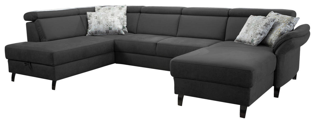 SALON PANORAMIQUE in Mikrofaser Grau, Schwarz  - Schwarz/Grau, Konventionell, Textil/Metall (193/317/165cm) - Sit & More