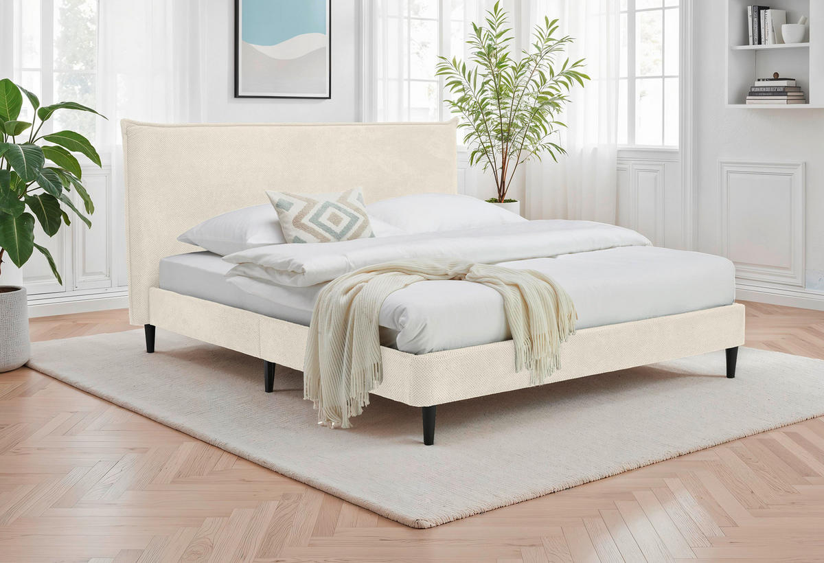 ČALÚNENÁ POSTEĽ, 180/200 cm, krémová - čierna/prírodná farba, Modern, drevo/textil (180/200cm) - Livetastic