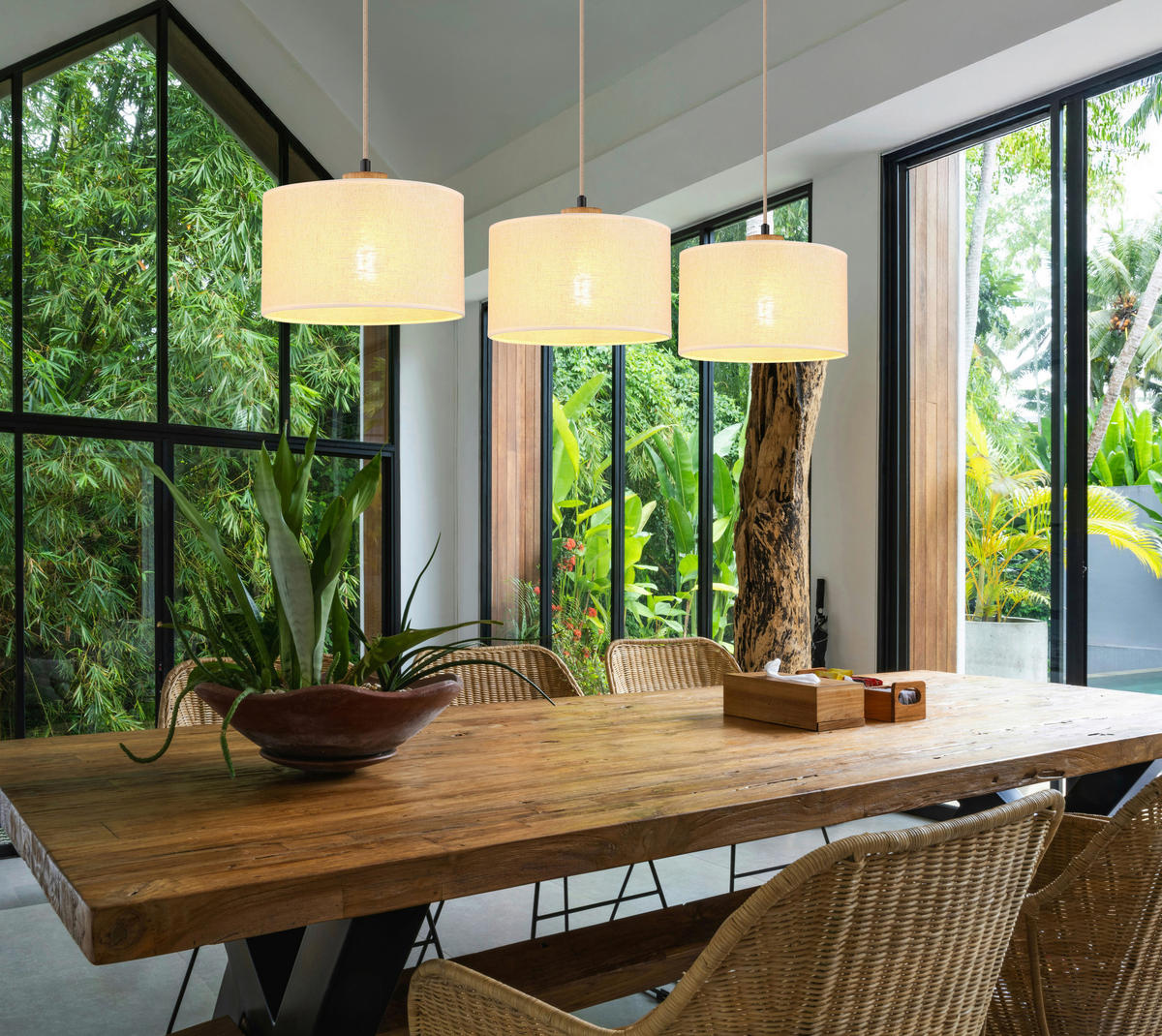 HÄNGELEUCHTE Jule 100/25 cm  - Beige/Braun, Design, Holz/Kunststoff (100/25cm) - Globo