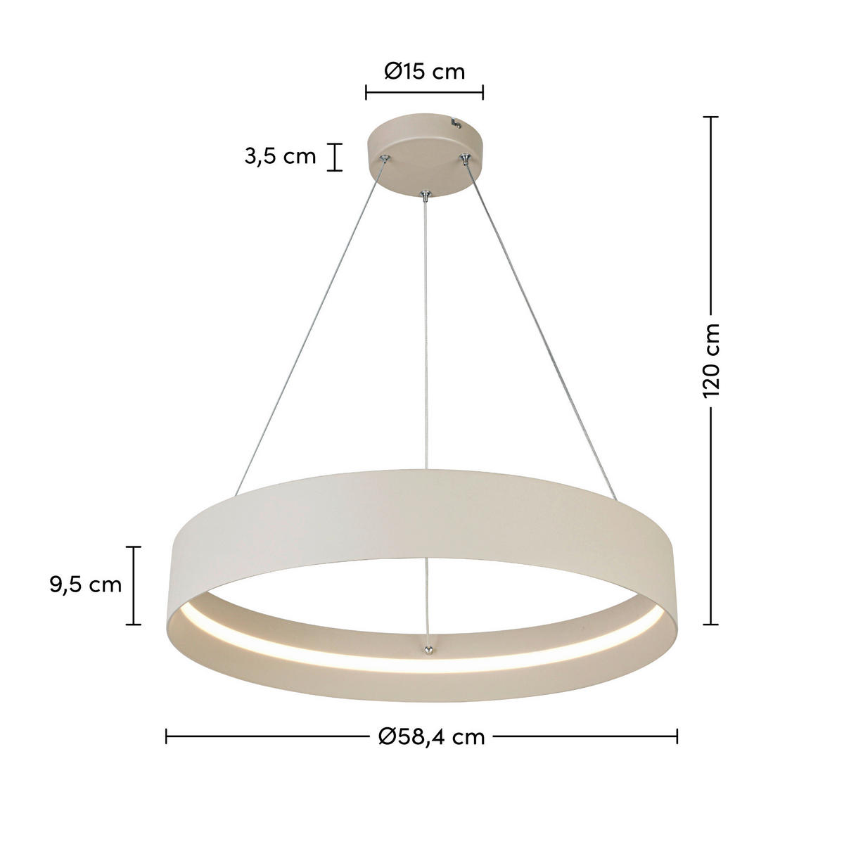 HÄNGELEUCHTE 58,4/120 cm   - Sandfarben/Weiß, Trend, Kunststoff/Metall (58,4/120cm) - Collet's Monde