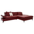 ECKSOFA in Echtleder Rot  - Rot/Alufarben, Design, Leder/Metall (316/184cm) - Cantus