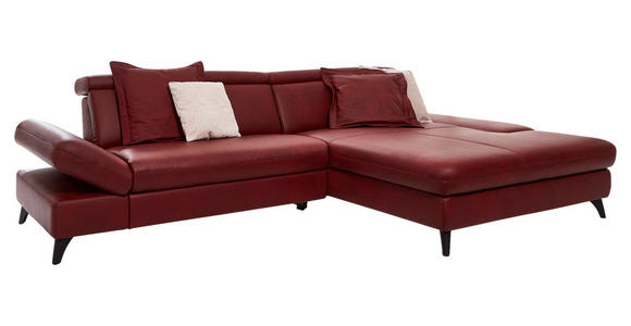 ECKSOFA in Echtleder Rot  - Rot/Alufarben, Design, Leder/Metall (316/184cm) - Cantus