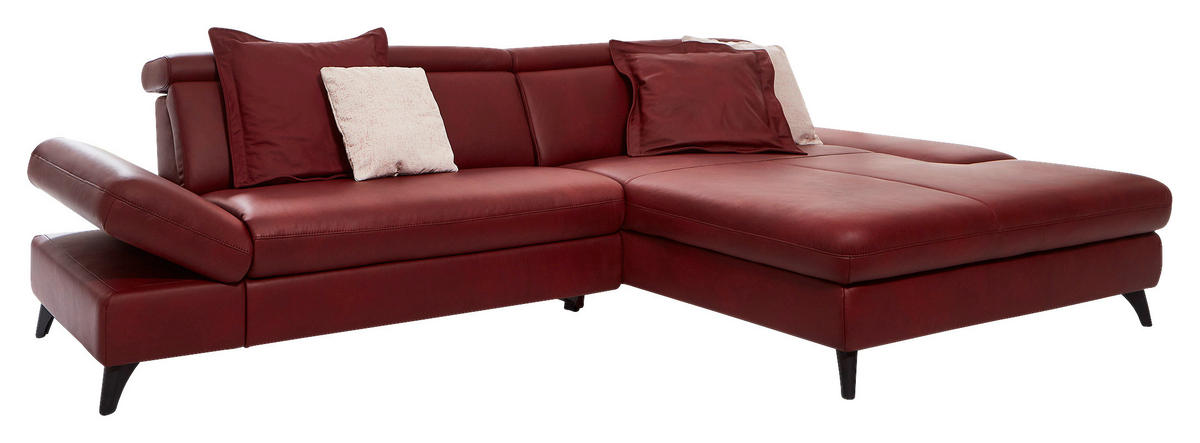 ECKSOFA in Echtleder Rot  - Rot/Alufarben, Design, Leder/Metall (285/184cm) - Cantus