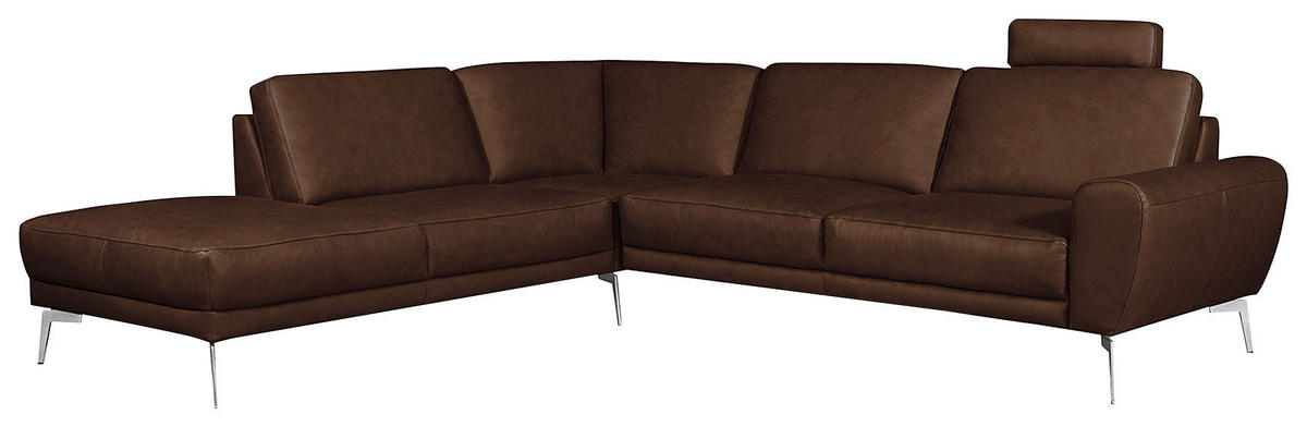 ECKSOFA in Echtleder Dunkelbraun  - Chromfarben/Dunkelbraun, Design, Leder/Metall (250/273cm) - Livetastic