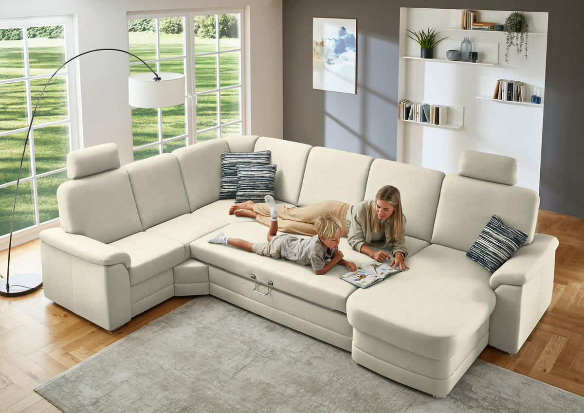 WOHNLANDSCHAFT  in Chenille Beige  - Beige/Alufarben, KONVENTIONELL, Holz/Textil (235/329/160cm) - Beldomo Comfort