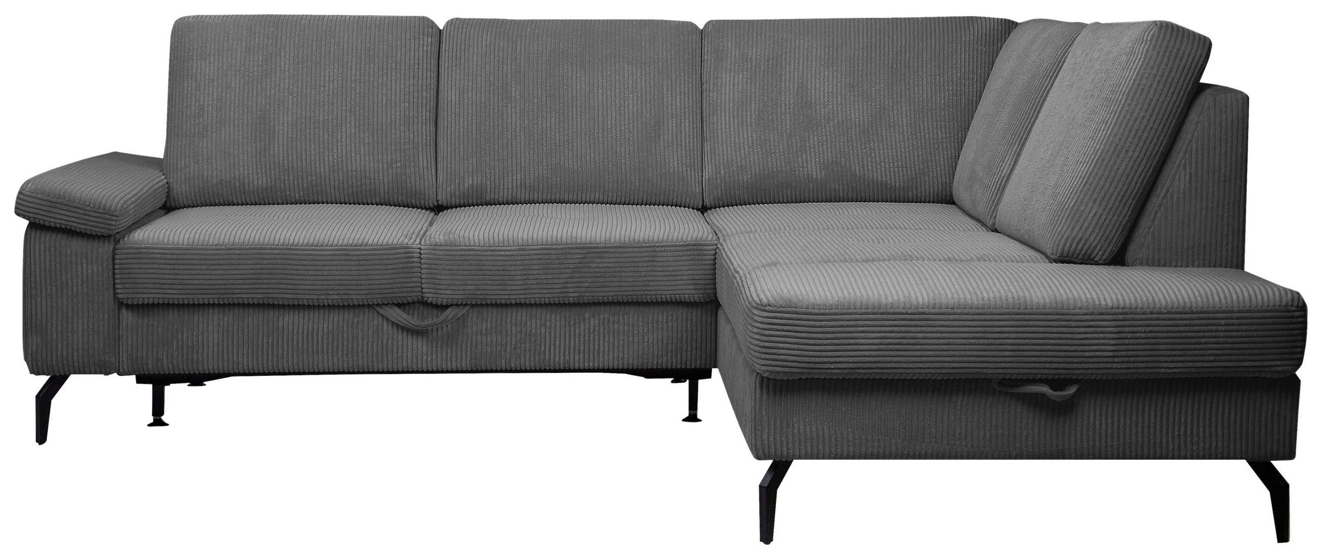 ECKSOFA Anthrazit Velours Bettkasten, Sitzvorzug  - Anthrazit/Schwarz, KONVENTIONELL, Textil/Metall (253/206cm) - Venda
