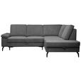 ECKSOFA Anthrazit Velours Bettkasten, Sitzvorzug  - Anthrazit/Schwarz, KONVENTIONELL, Textil/Metall (253/206cm) - Venda