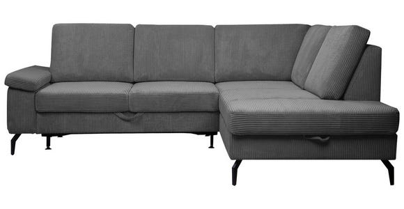 ECKSOFA Anthrazit Velours Bettkasten, Sitzvorzug  - Anthrazit/Schwarz, KONVENTIONELL, Textil/Metall (253/206cm) - Venda