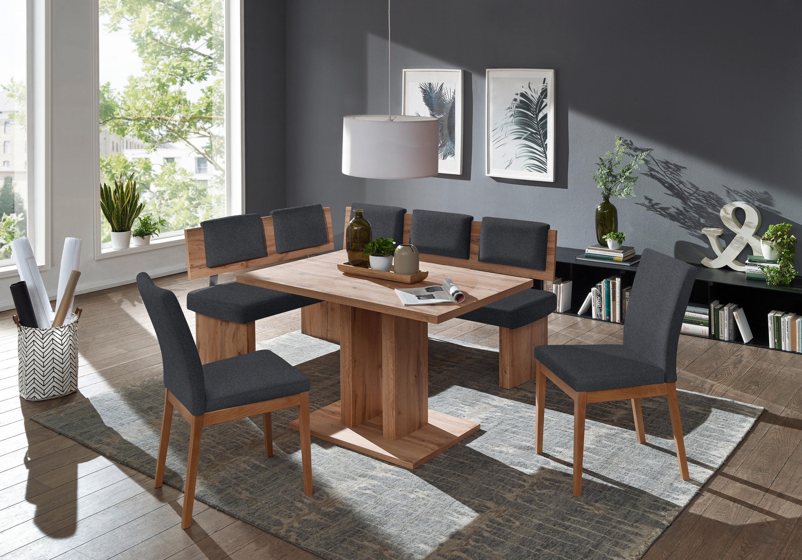 ECKBANK 140/180 cm  in Anthrazit, Eichefarben  - Eichefarben/Anthrazit, KONVENTIONELL, Holzwerkstoff/Textil (140/180cm) - Cantus