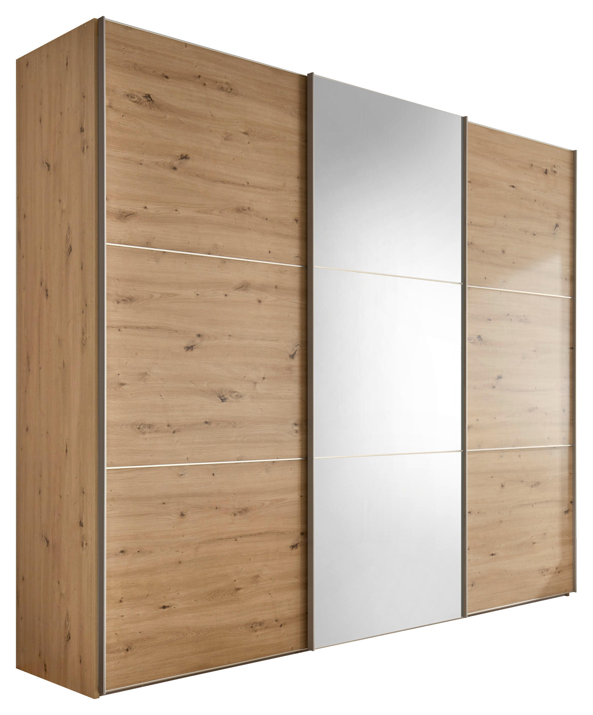 SCHWEBETÜRENSCHRANK in Eiche Artisan  - Alufarben/Eiche Artisan, Holzwerkstoff/Metall (249/222/68cm) - Moderano