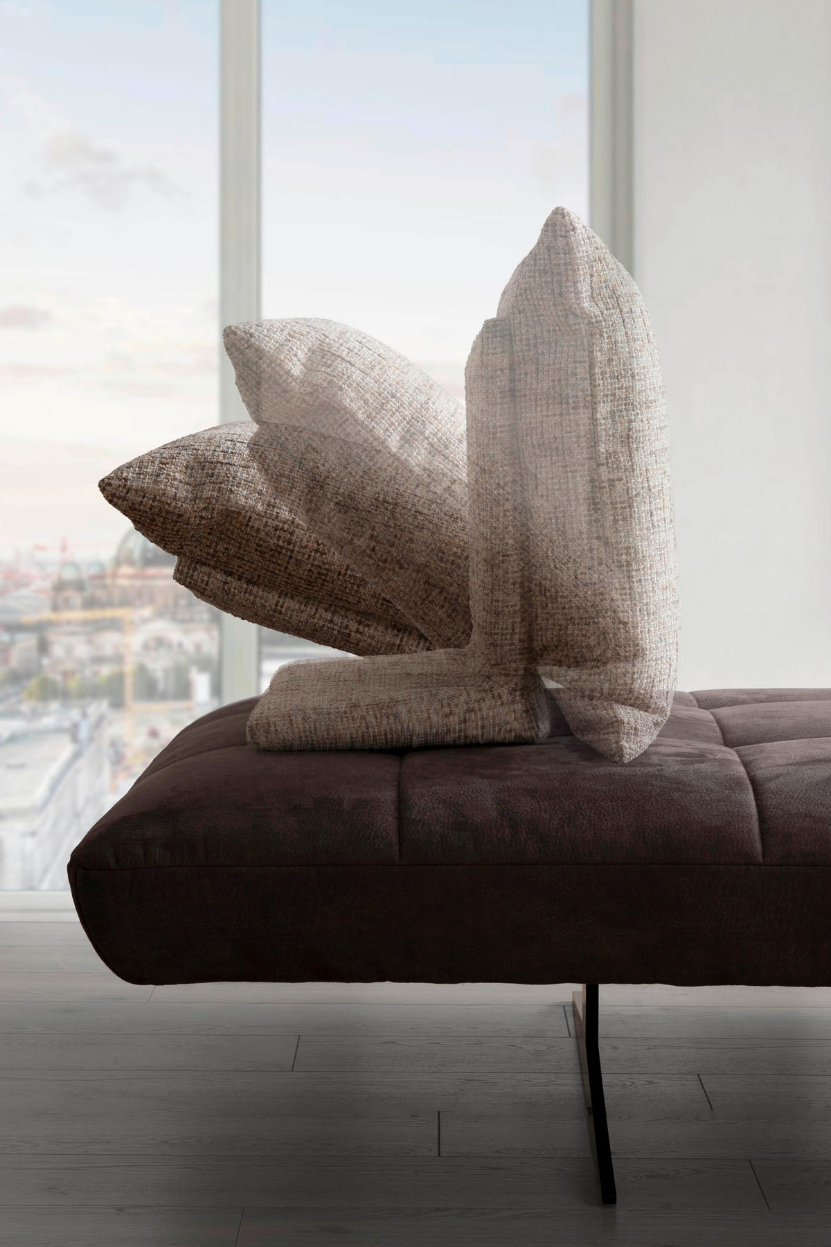 RÉCAMIERE  in Mikrofaser Braun, Cappuccino  - Schwarz/Braun, Design, Textil/Metall (210/105/115cm) - Moderano