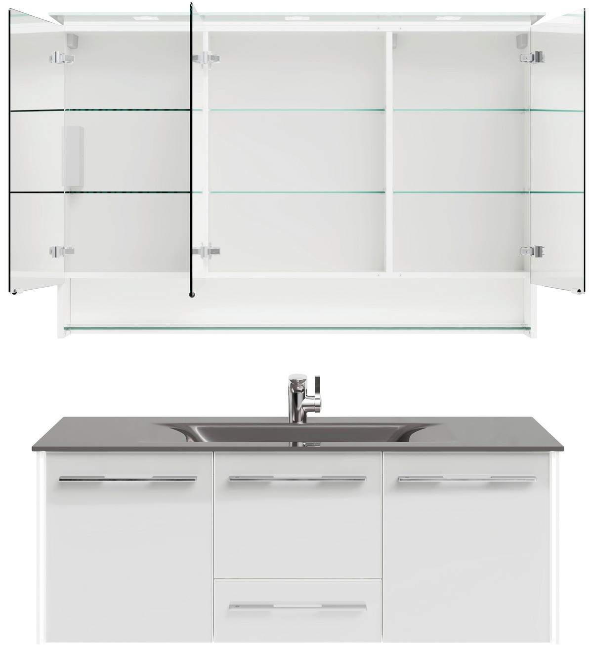 BADEZIMMER  in 132 cm  - Chromfarben/Weiß Hochglanz, Design, Glas/Holzwerkstoff (132cm) - Leonardo Living