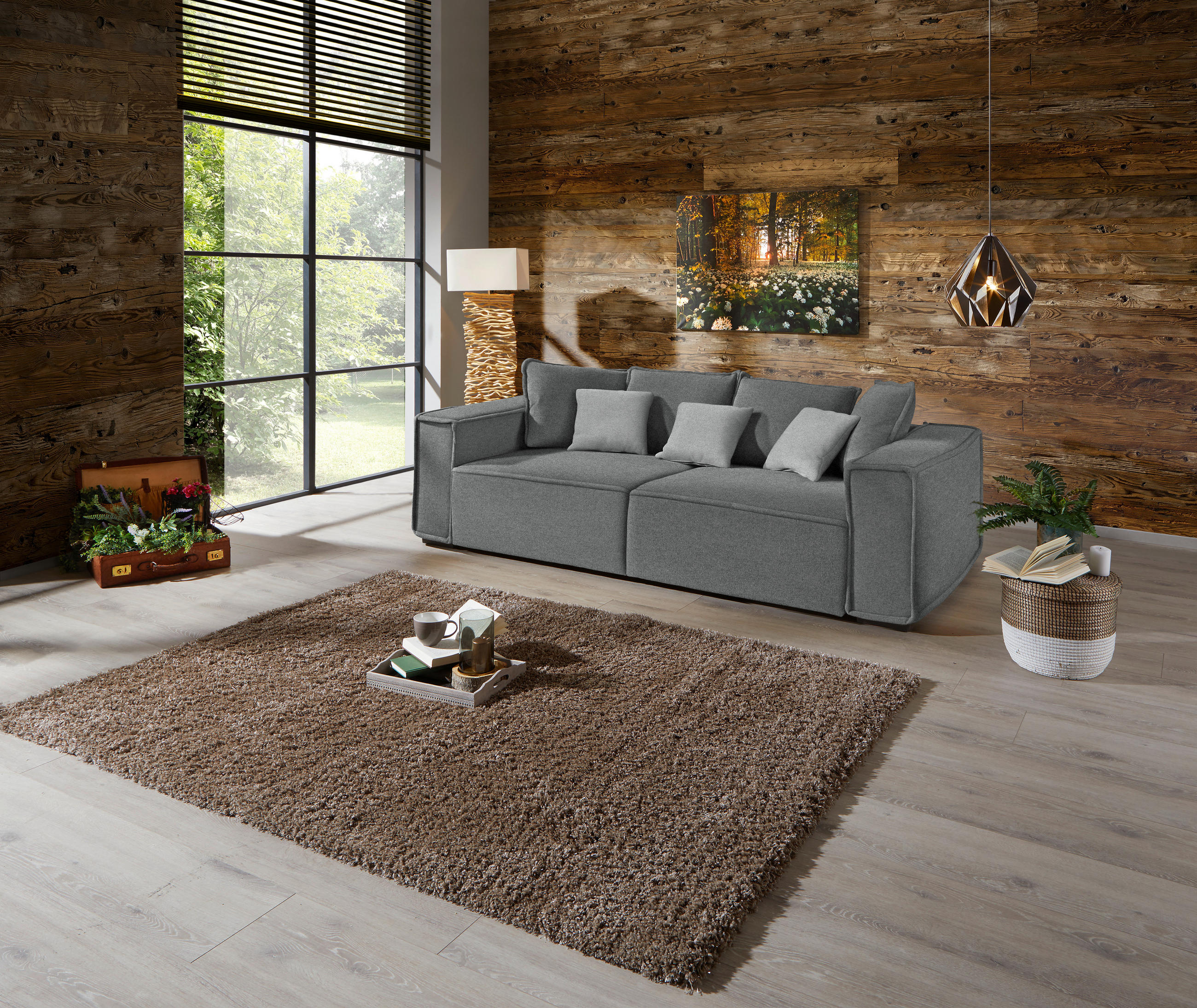 BIGSOFA in Grau, Hellgrau  - Hellgrau/Grau, Modern, Holz/Textil (244/62/117cm) - MID.YOU