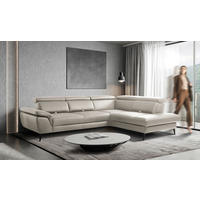 ECKSOFA Lederlook Echtleder Platinfarben  - Platinfarben/Schwarz, Design, Leder/Textil (274/220cm) - Livetastic