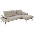 ECKSOFA in Flachgewebe Beige  - Beige/Schwarz, Natur, Holz/Textil (322/201cm) - Voleo