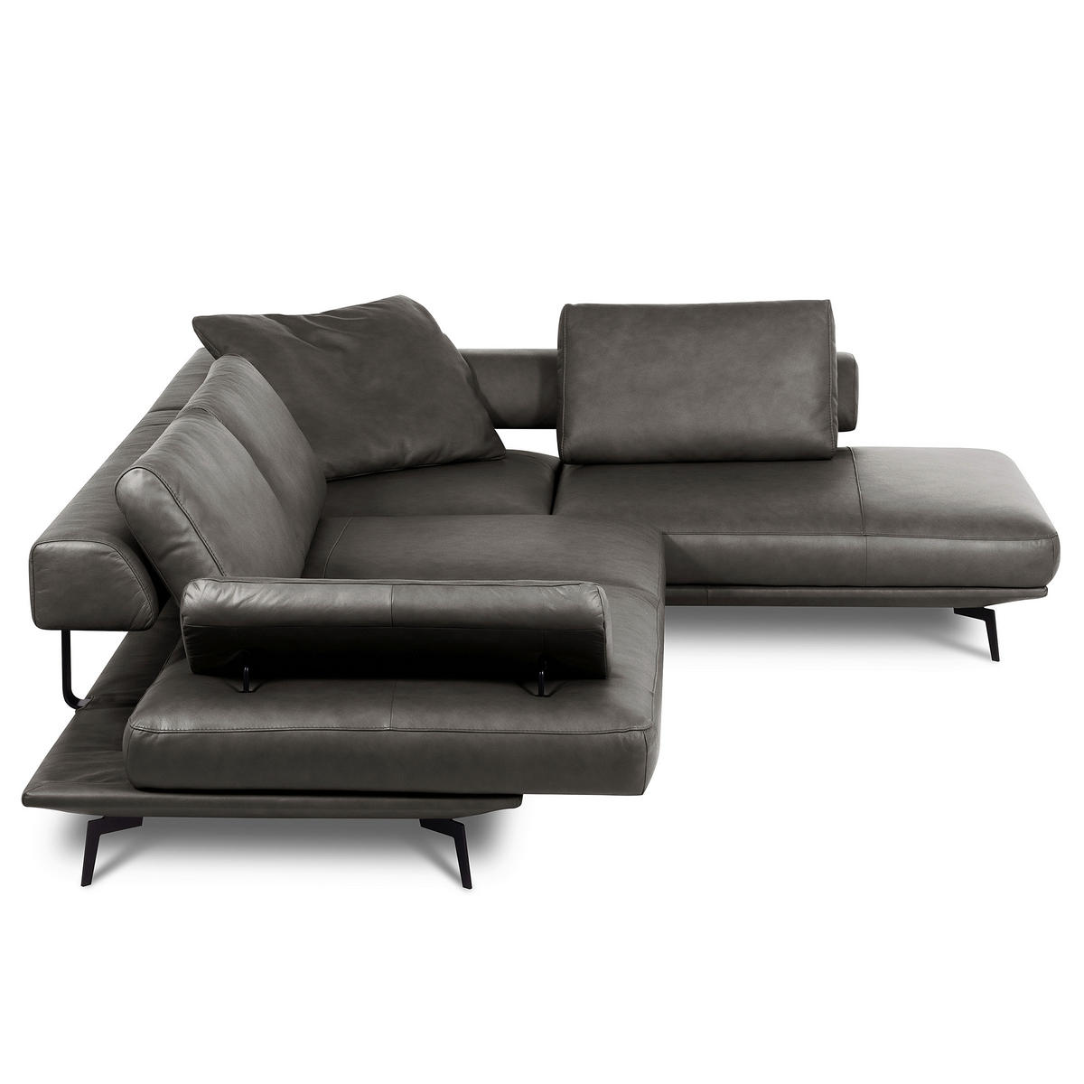 ECKSOFA  in Echtleder Anthrazit  306/237 cm  - Anthrazit/Schwarz, Design, Leder/Metall (306/237cm) - Livetastic