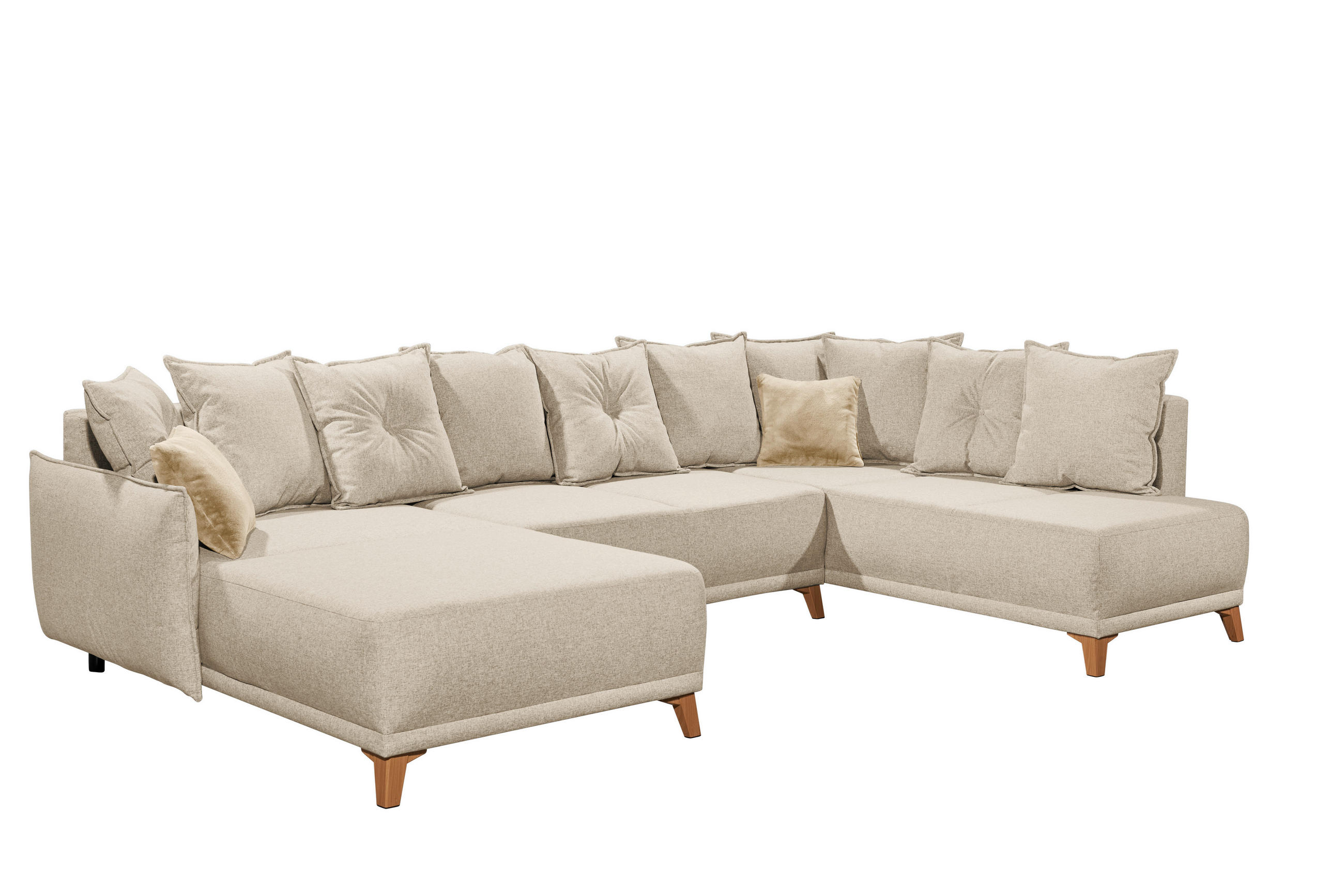 WOHNLANDSCHAFT Beige Mikrovelours  - Eichefarben/Beige, Basics, Kunststoff/Textil (338/91/212cm) - MID.YOU