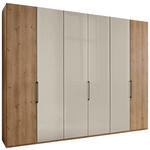 FALTTÜRENSCHRANK 300/216/58 cm 3-türig Champagner, Eiche Bianco  - Schieferfarben/Eiche Bianco, KONVENTIONELL, Glas/Holzwerkstoff (300/216/58cm) - Dieter Knoll