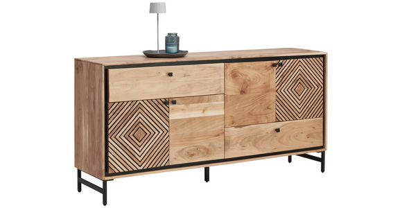 SIDEBOARD 175/85/42 cm  - Schwarz/Akaziefarben, Design, Holz/Metall (175/85/42cm) - Ambia Home