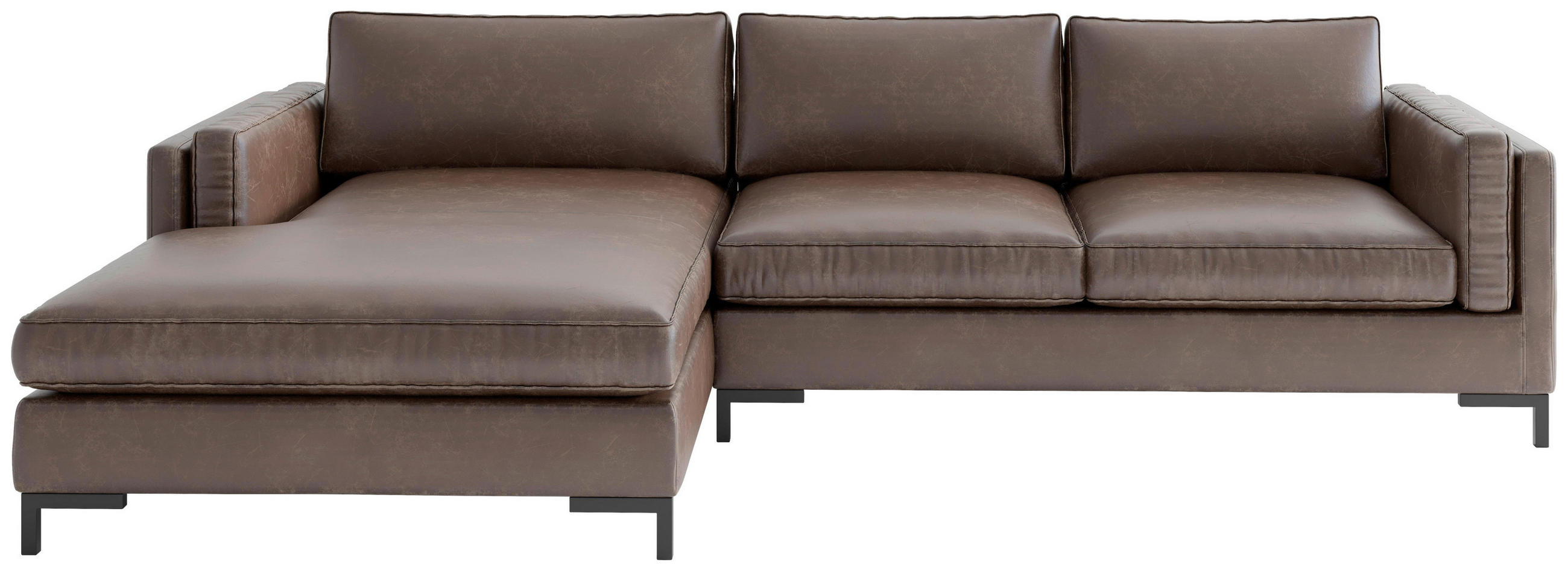 ECKSOFA Kastanienfarben Lederlook, Flachgewebe  - Kastanienfarben/Schwarz, Design, Textil/Metall (160/265cm) - Livetastic