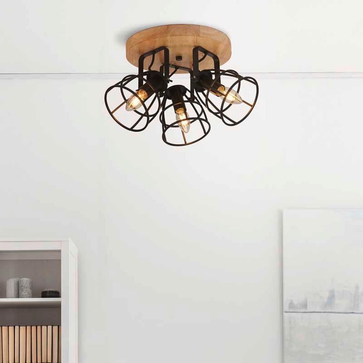 DECKENLEUCHTE Vision 38/17 cm   - Schwarz, Basics, Holz/Metall (38/17cm) - Searchlight
