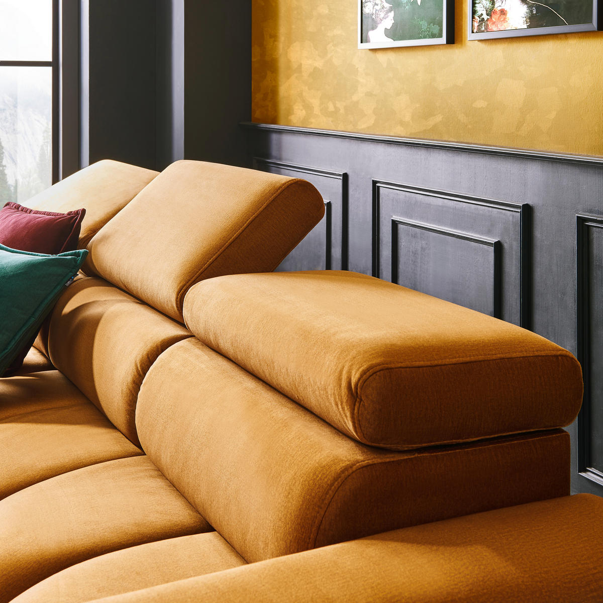 ECKSOFA in Webstoff Currygelb  - Currygelb/Schwarz, Design, Textil/Metall (300/216cm) - Welnova
