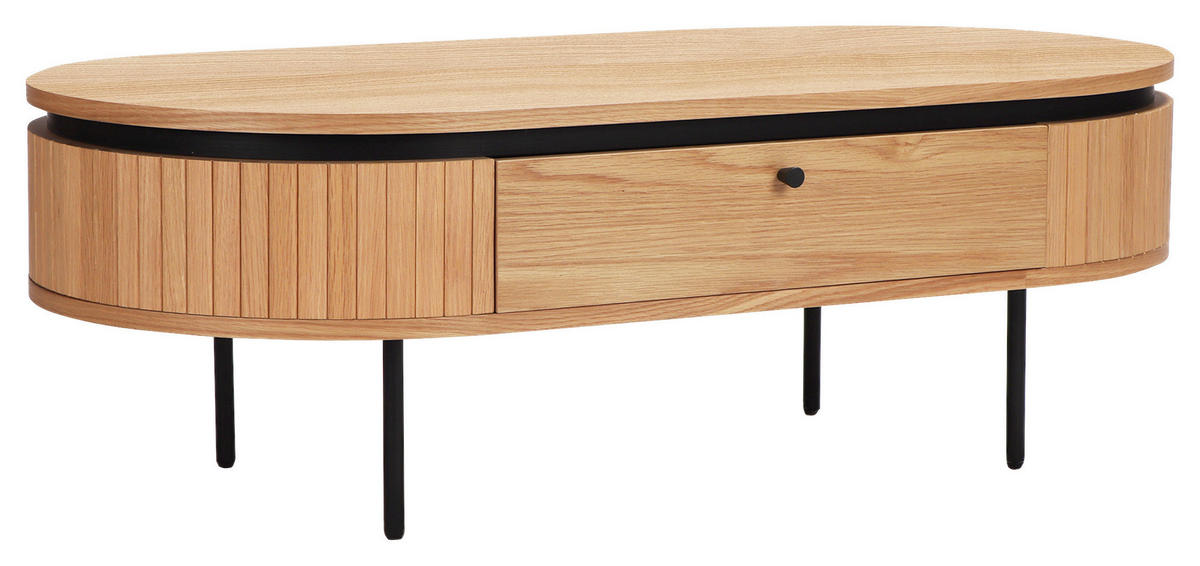 COUCHTISCH Eiche furniert, massiv 120/60/40 cm oval Schwarz, Eichefarben  - Eichefarben/Schwarz, Design, Holz/Holzwerkstoff (120/60/40cm) - Boxxx