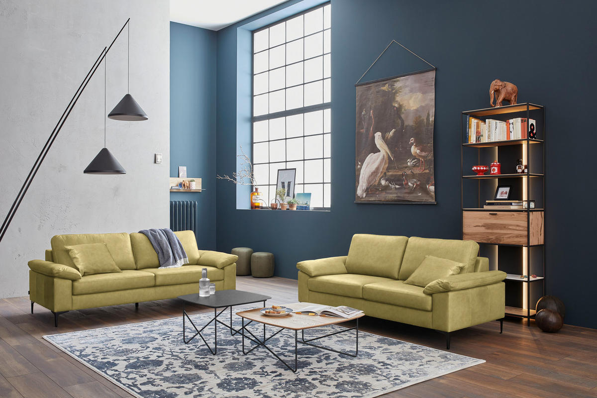 3-SITZER-SOFA  in Echtleder Hellgrün   - Schwarz/Hellgrün, Design, Leder/Metall (224/86/97cm) - Schöner Wohnen