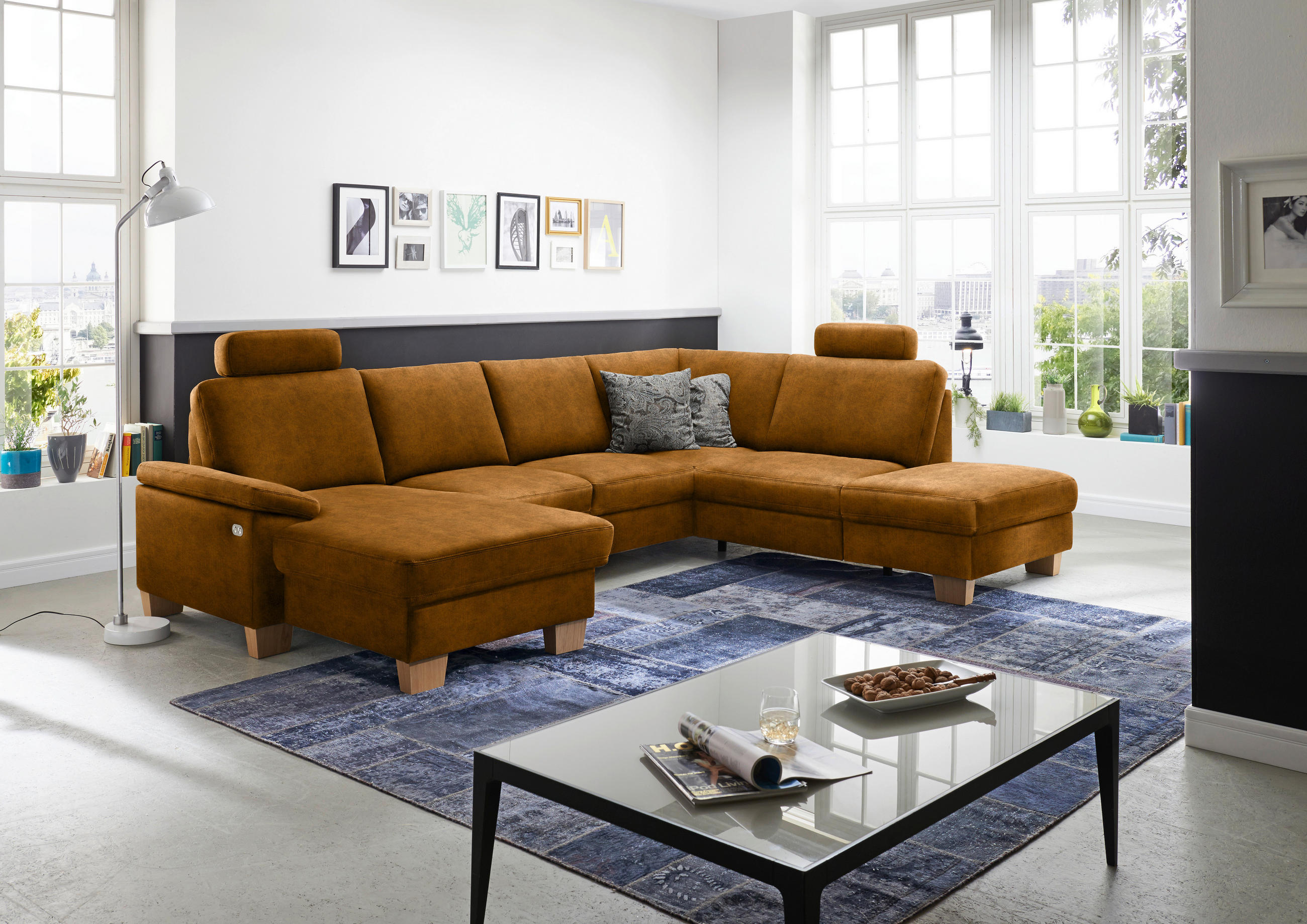 WOHNLANDSCHAFT in Velours Cognac  - Eichefarben/Cognac, Konventionell, Holz/Textil (167/316/235cm) - Beldomo System