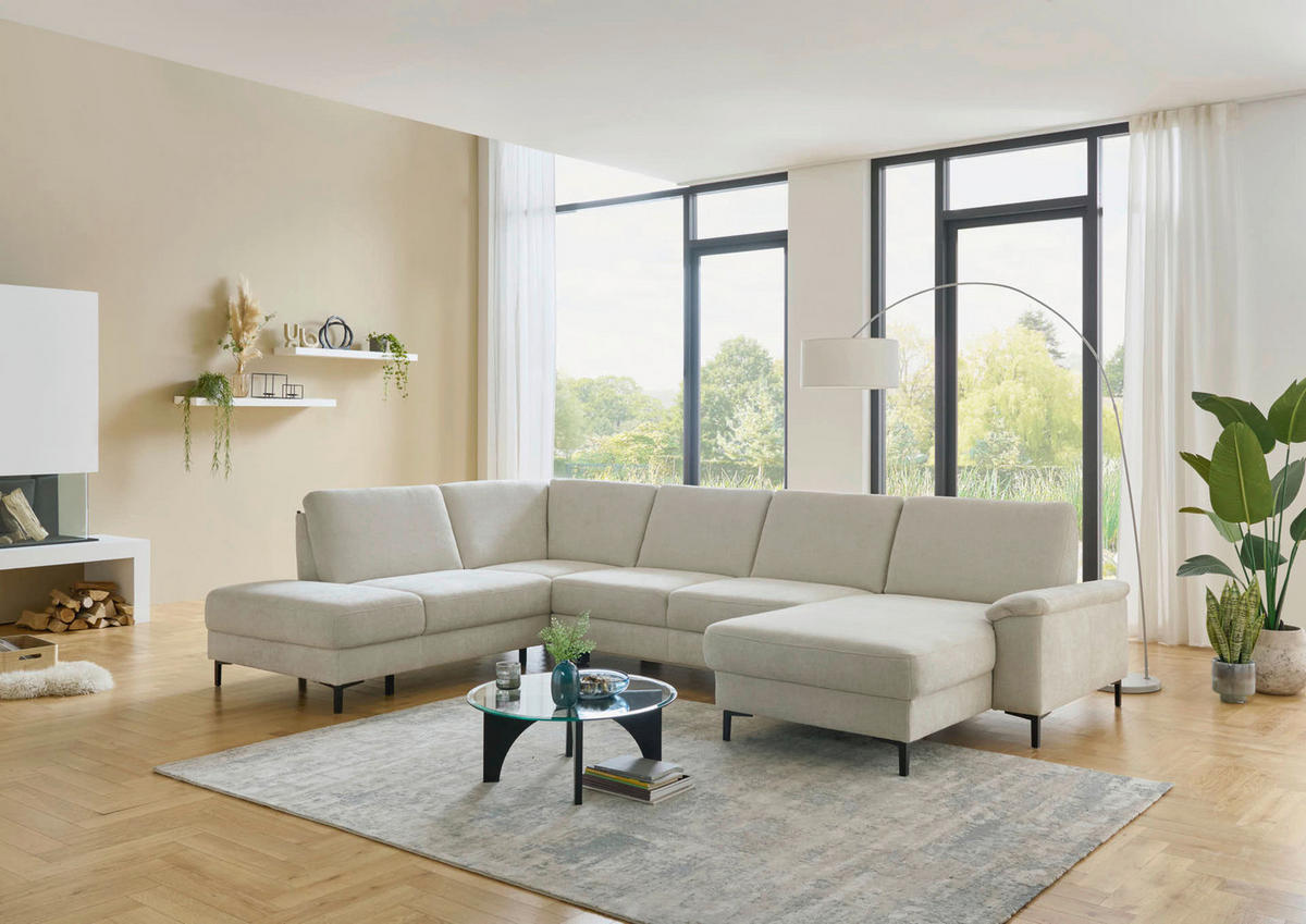 WOHNLANDSCHAFT Dieter Knoll Greige Chenille  - Greige/Schwarz, Design, Textil/Metall (235/349/175cm) - Dieter Knoll