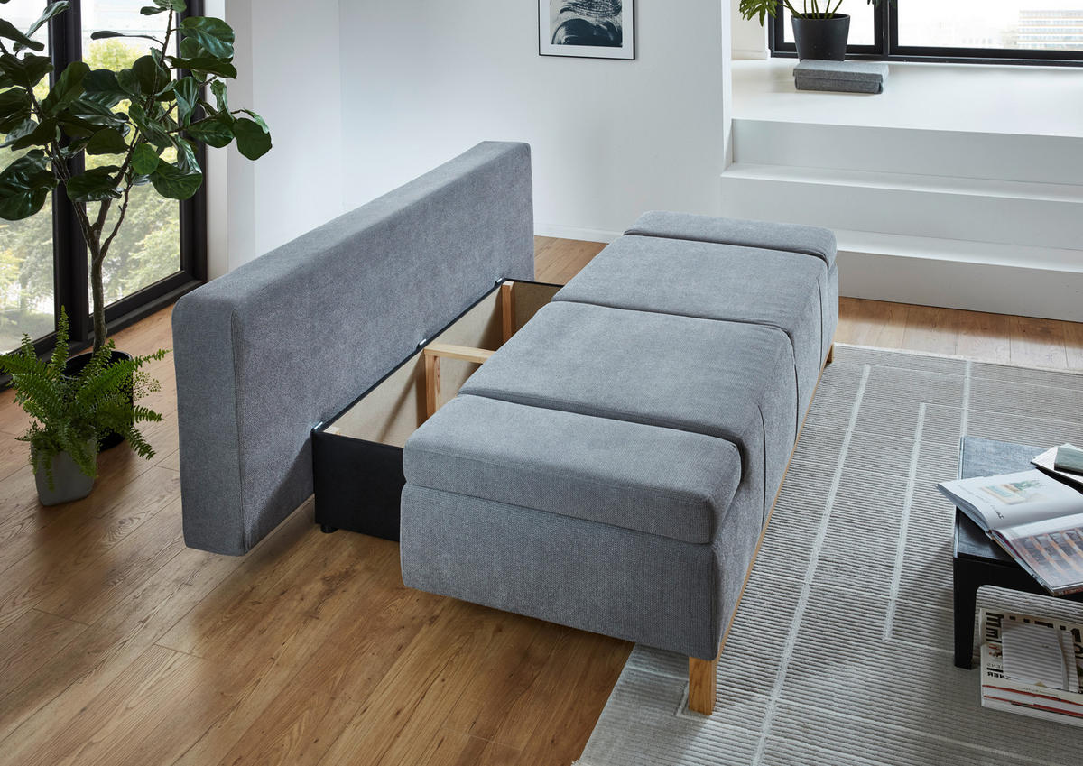SCHLAFSOFA Webstoff Grau  - Eichefarben/Grau, KONVENTIONELL, Holz/Textil (202/90/97cm) - Carryhome