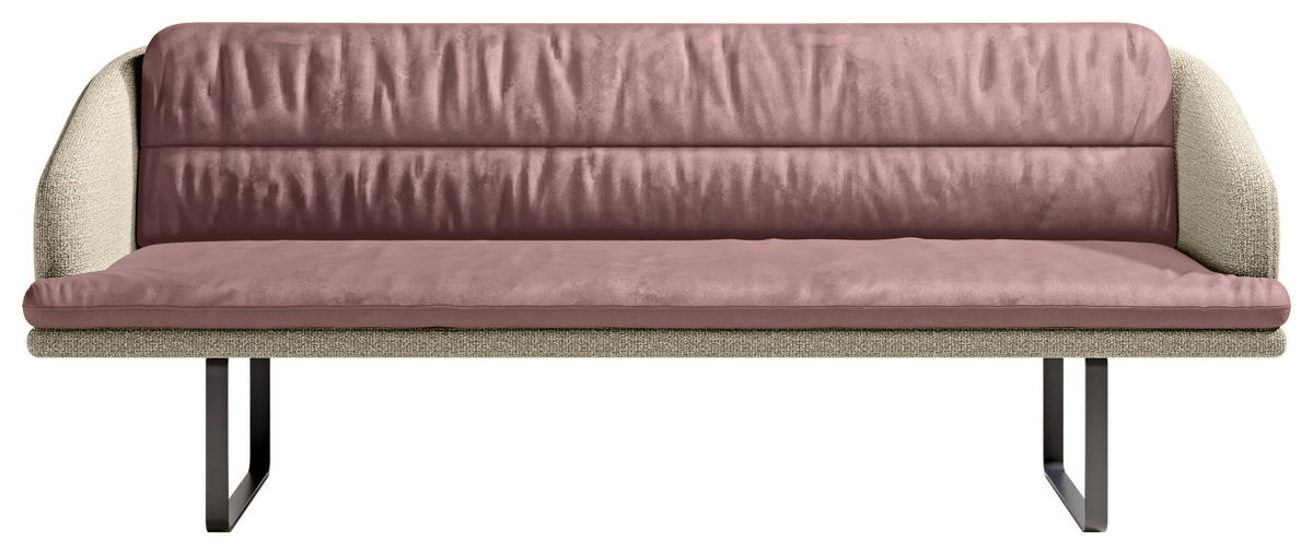 SITZBANK 255/89/68 cm Velours, Flachgewebe Rosa, Beige Metall  - Beige/Schwarz, Design, Textil/Metall (255/89/68cm) - Dieter Knoll