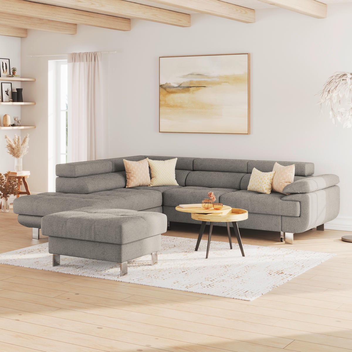 ECKSOFA in Drell Taupe  - Taupe, Modern, Textil/Metall (230/270cm) - MID.YOU