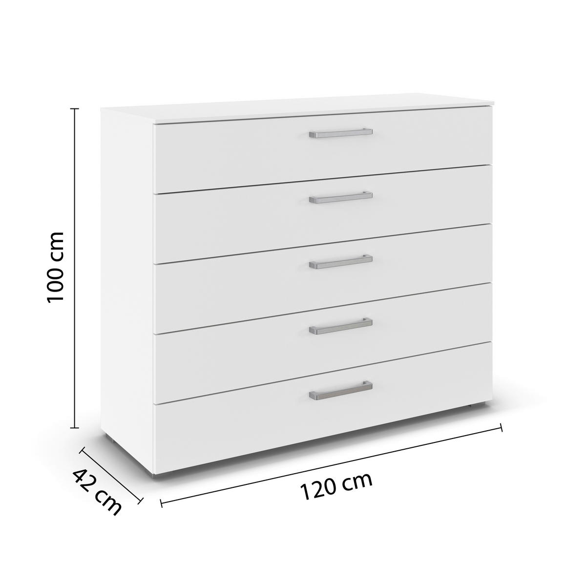 KOMMODE , 120/100/42 cm, 5 Schublade(n)  - Edelstahlfarben/Alufarben, Basics, Holzwerkstoff/Kunststoff (120/100/42cm) - Novel