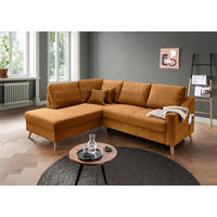 ECKSOFA Valentina Goldfarben Cord Zierkissen, Rückenkissen, Schlaffunktion  - Goldfarben/Naturfarben, MODERN, Holz/Textil (200/230cm) - P & B