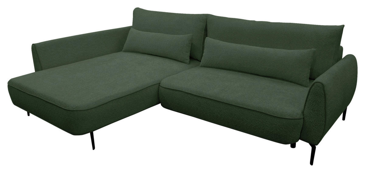 ECKSOFA Dunkelgrün Bouclé  - Dunkelgrün/Creme, Design, Textil/Metall (204/273cm) - MID.YOU