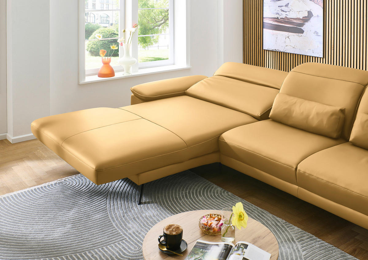 ECKSOFA in Echtleder Gelb  - Gelb/Schwarz, Design, Leder/Metall (193/332cm) - Dieter Knoll
