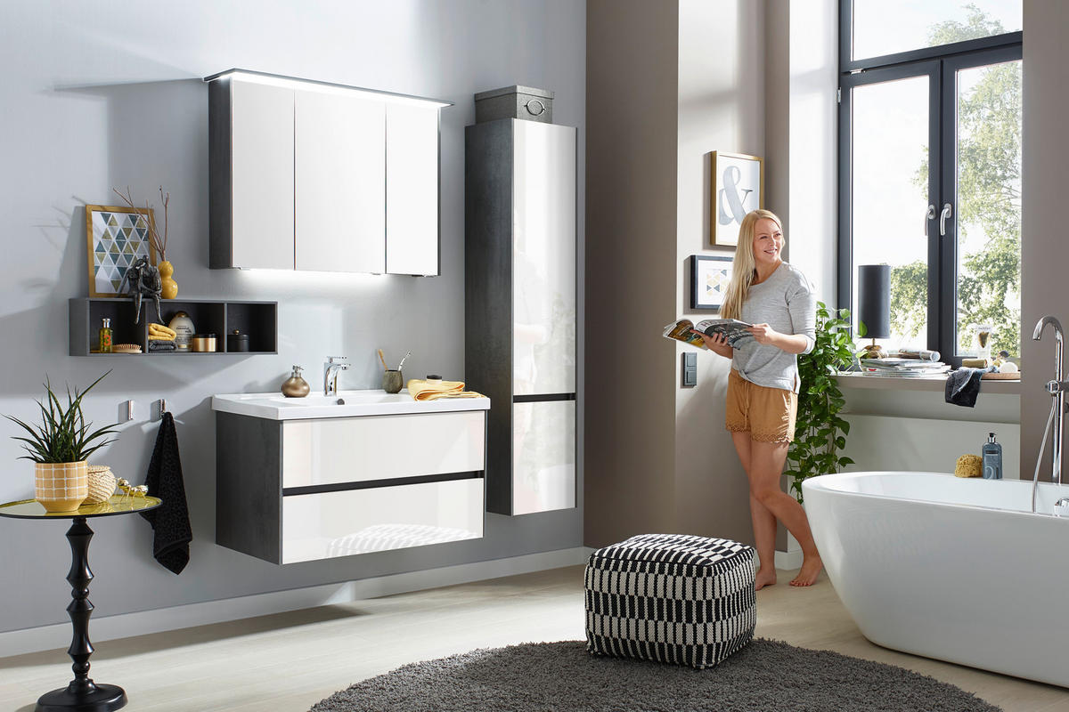 BADEZIMMER  in 92 cm  - Dunkelgrau/Weiß Hochglanz, KONVENTIONELL, Glas/Keramik (92cm) - Dieter Knoll