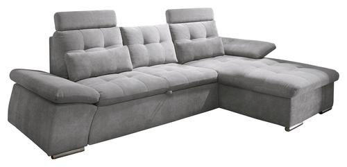 ECKSOFA in Mikrovelours Grau  - Silberfarben/Grau, KONVENTIONELL, Holzwerkstoff/Kunststoff (268/170cm) - MID.YOU