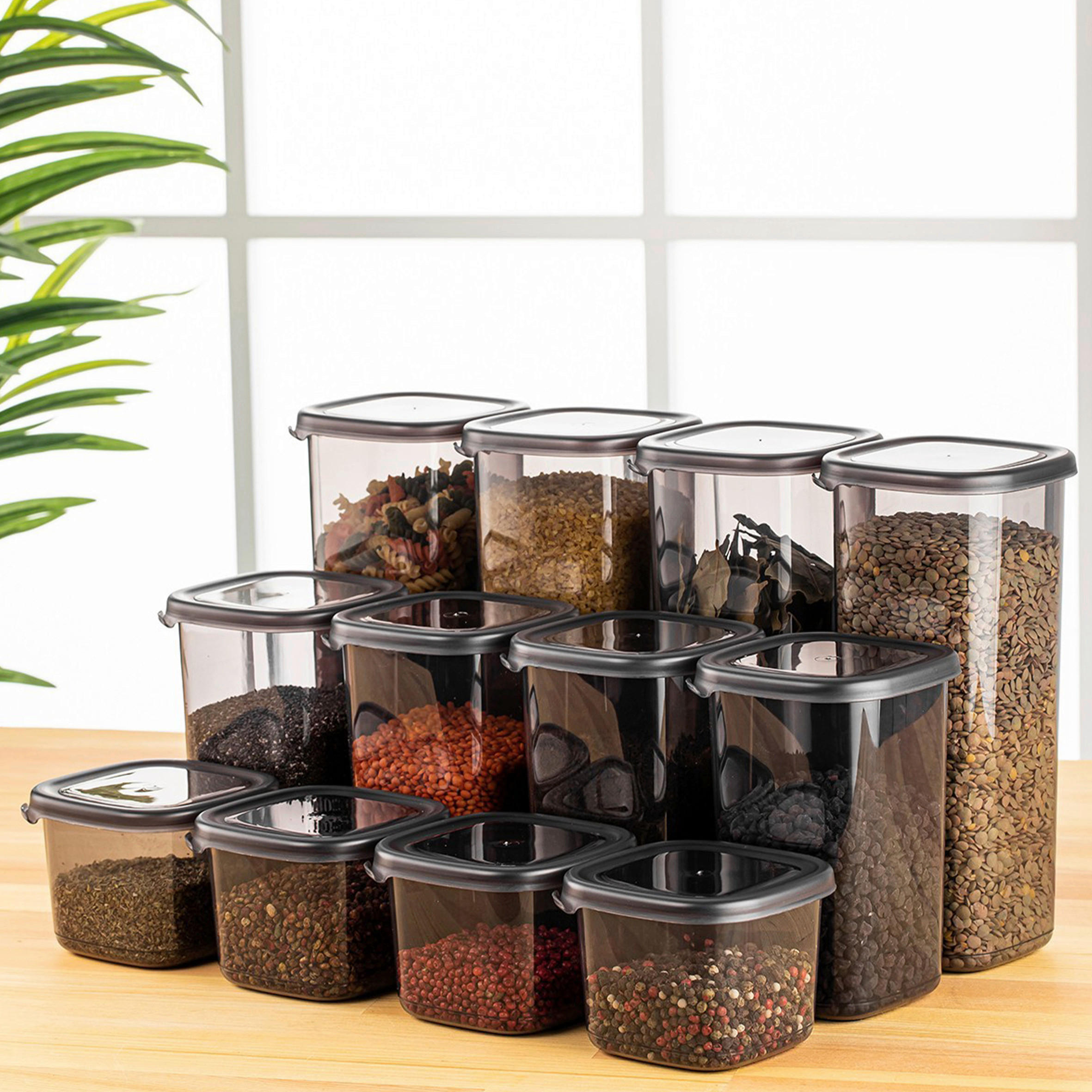 VORRATSDOSENSET 12-teilig  - Transparent/Anthrazit, Basics, Kunststoff (10/10/9,5cm) - P & B