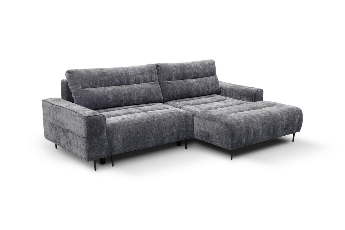 ECKSOFA PABLO Grau Struktur Rückenkissen, Bettkasten  - Schwarz/Grau, Design, Holz/Textil (260/160cm) - MID.YOU