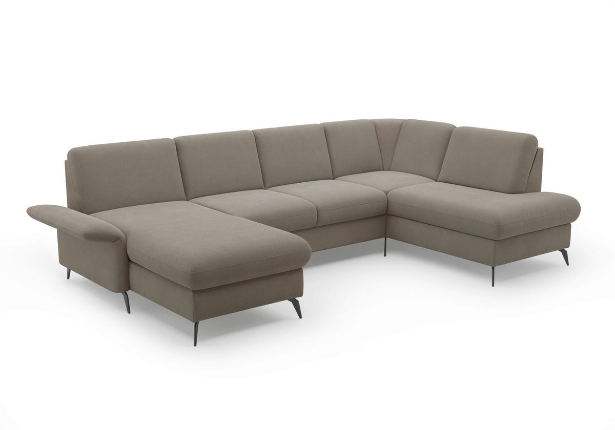 WOHNLANDSCHAFT Schlammfarben Flachgewebe  - Schlammfarben/Schwarz, KONVENTIONELL, Textil/Metall (164/314/195cm) - Sit & More