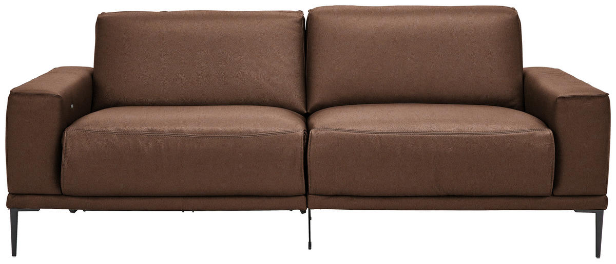 2,5-SITZER Echtleder Braun  - Schwarz/Braun, Design, Leder/Metall (200/102/92cm) - Johann Jakob