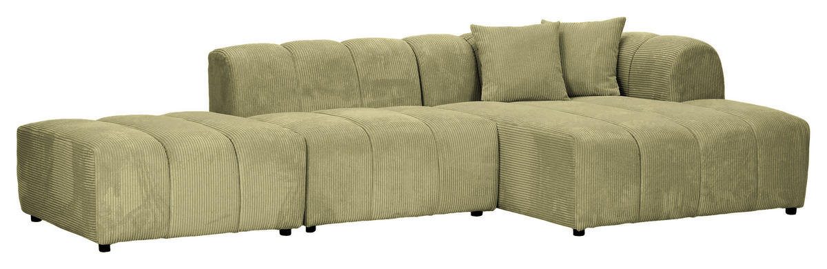 ECKSOFA Hellgrün Cord Zierkissen, Rücken echt  - Schwarz/Hellgrün, KONVENTIONELL, Kunststoff/Textil (313/162cm) - Carryhome