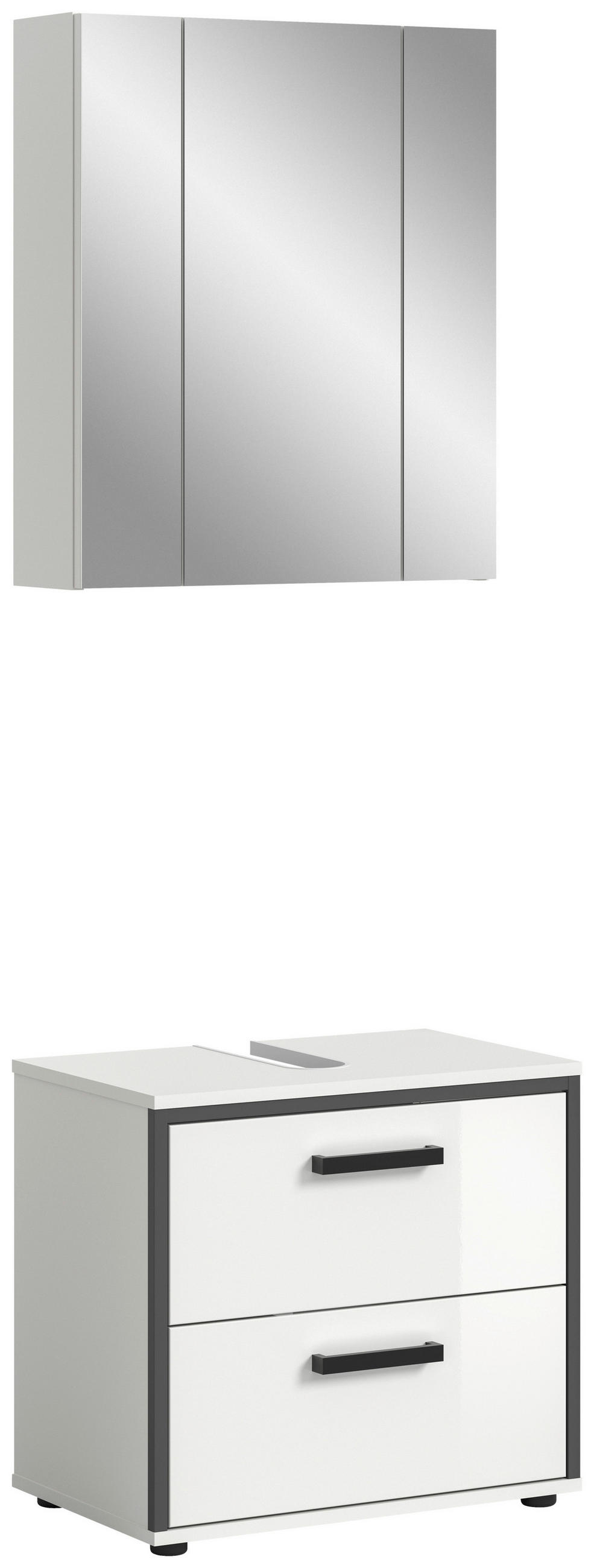 BADEZIMMER 2-teilig  in 60 cm  - Weiß Hochglanz/Schwarz, MODERN, Holzwerkstoff/Kunststoff (60cm) - MID.YOU