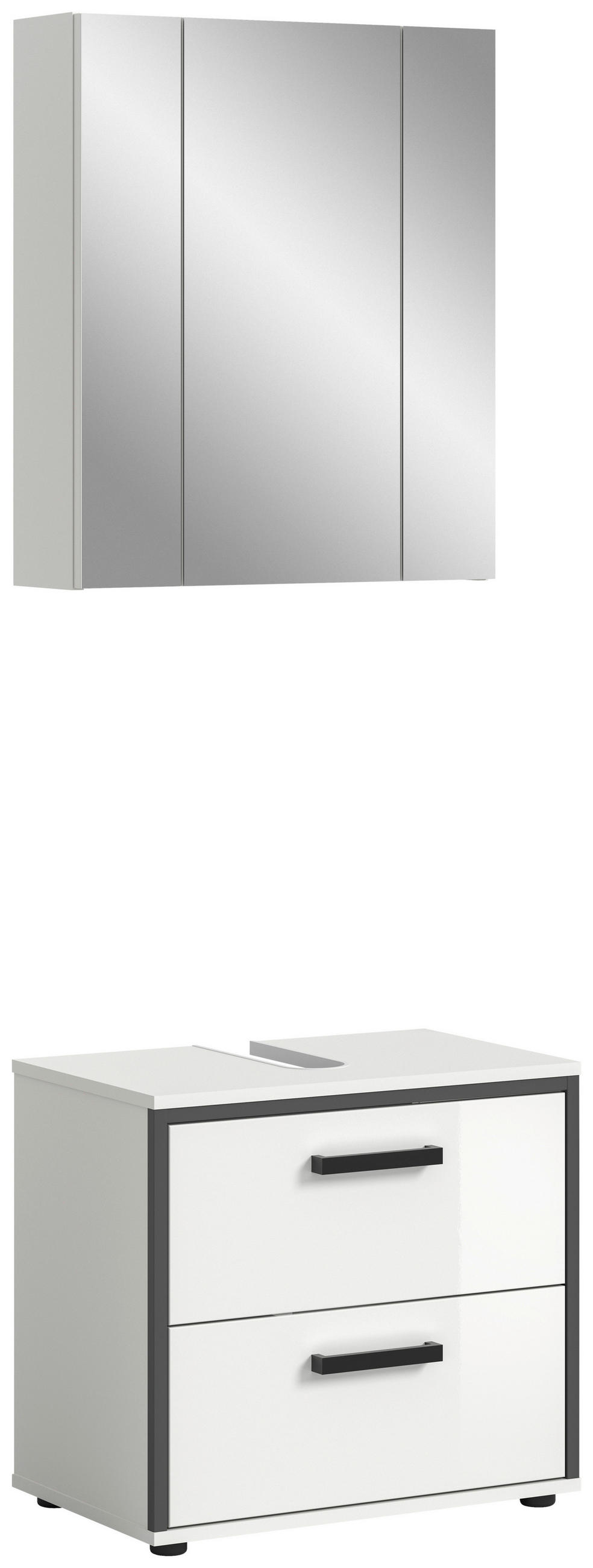 BADEZIMMER 2-teilig  in 60 cm  - Weiß Hochglanz/Schwarz, MODERN, Holzwerkstoff/Kunststoff (60cm) - MID.YOU