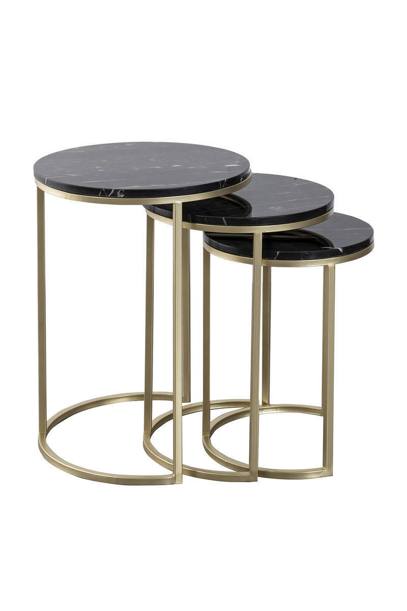 SATZTISCH Schwarz, Goldfarben rund  - Goldfarben/Schwarz, Trend, Stein/Metall - Kayoom