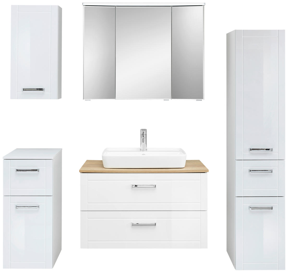 BADEZIMMER 7-teilig  in 160 cm  - Chromfarben/Eichefarben, MODERN, Glas/Keramik (160cm) - Sadena