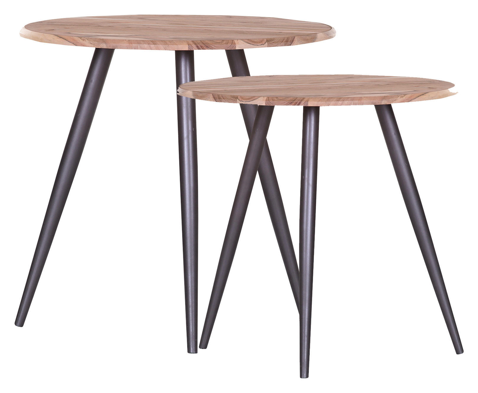 BEISTELLTISCHSET Akazie massiv Schwarz, Akaziefarben rund  - Schwarz/Akaziefarben, Design, Holz/Metall - Carryhome