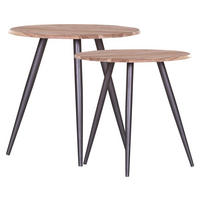 BEISTELLTISCHSET Akazie massiv Schwarz, Akaziefarben rund  - Schwarz/Akaziefarben, Design, Holz/Metall - Carryhome
